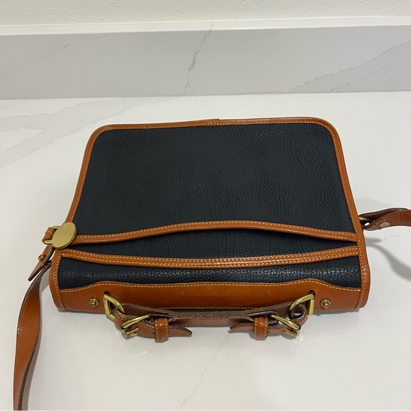 Vintage Dooney & Bourke Leather Crossbody Bag Navy Brown Pebbled Strap - Picture 3 of 13
